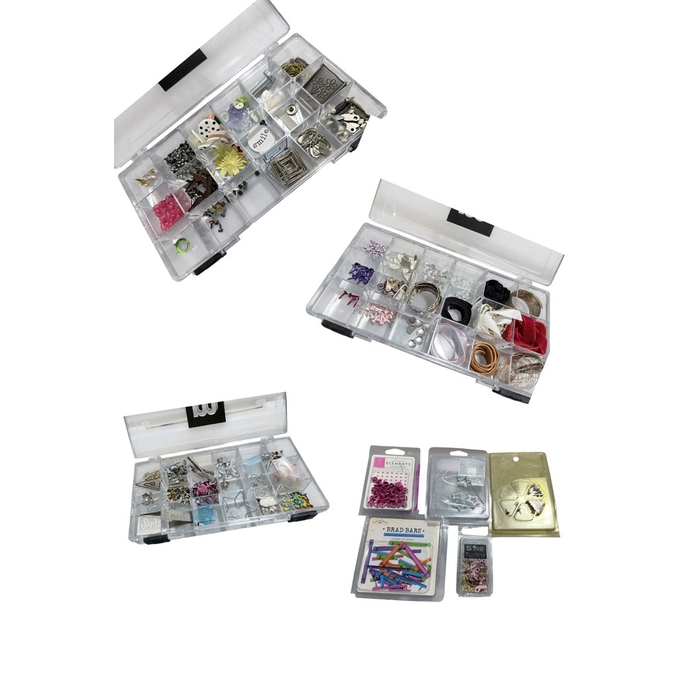 Making‎ Memories Embellishment Lot Brad Bars Fasteners Charms Rhinestones